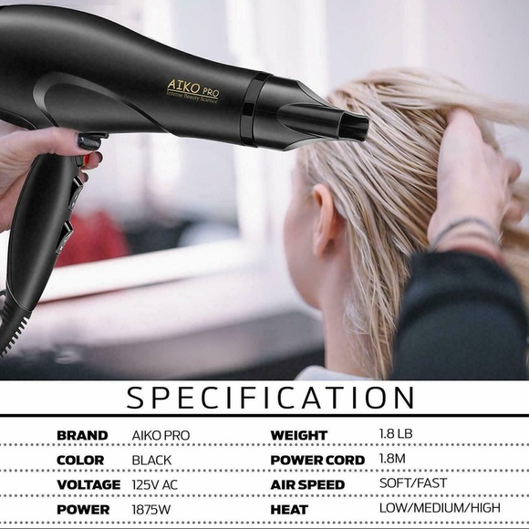 AIKO PRO 1875 W Negative Ionic Professional Fast Dryer Hair Dryer - Picture 6 of 7